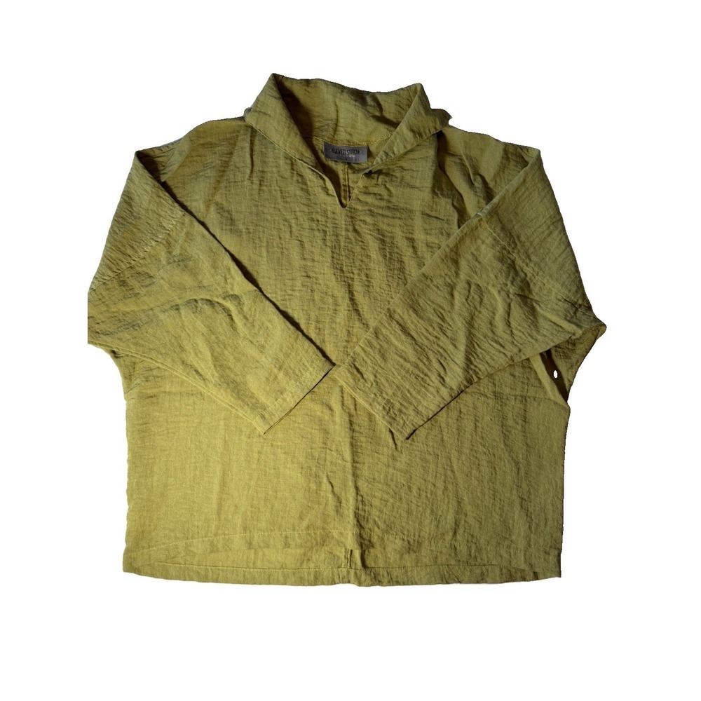 Eleven Stitch Design Olive Green Linen Blend Pullover Tunic Blouse Women's Small